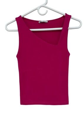 ZARA Asymmetrical Fuchsia Tank Top Women’s Medium Hot Pink